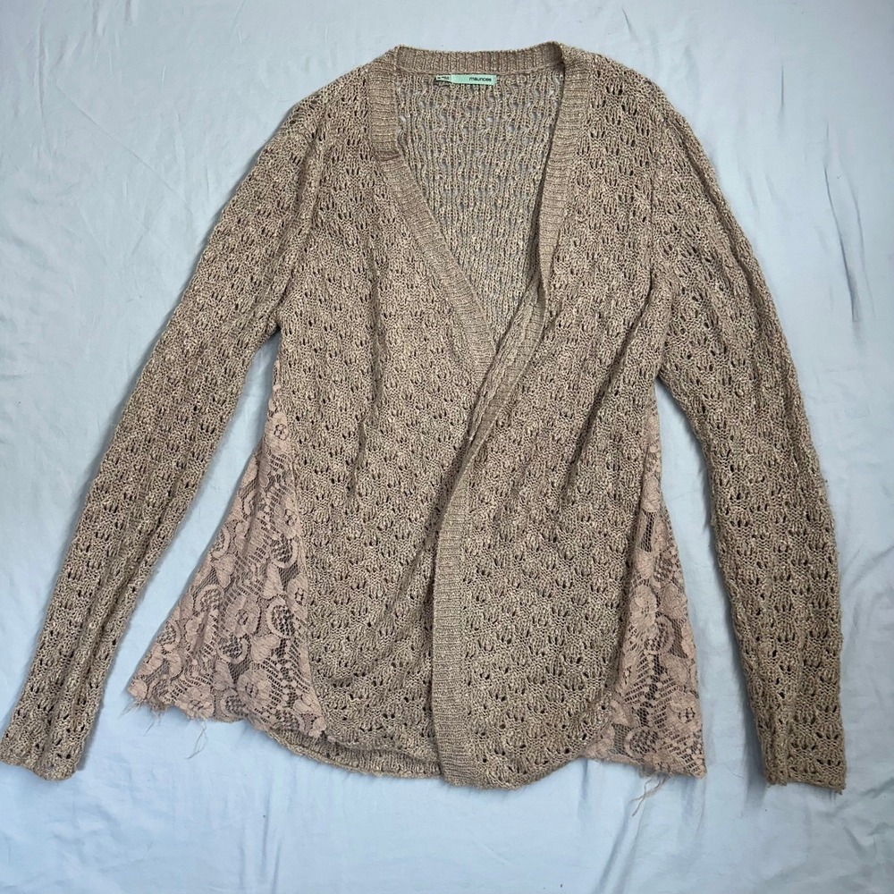 Maurice's Womens Medium Knit Crochet Lace‎ Trim Cardigan Sweater